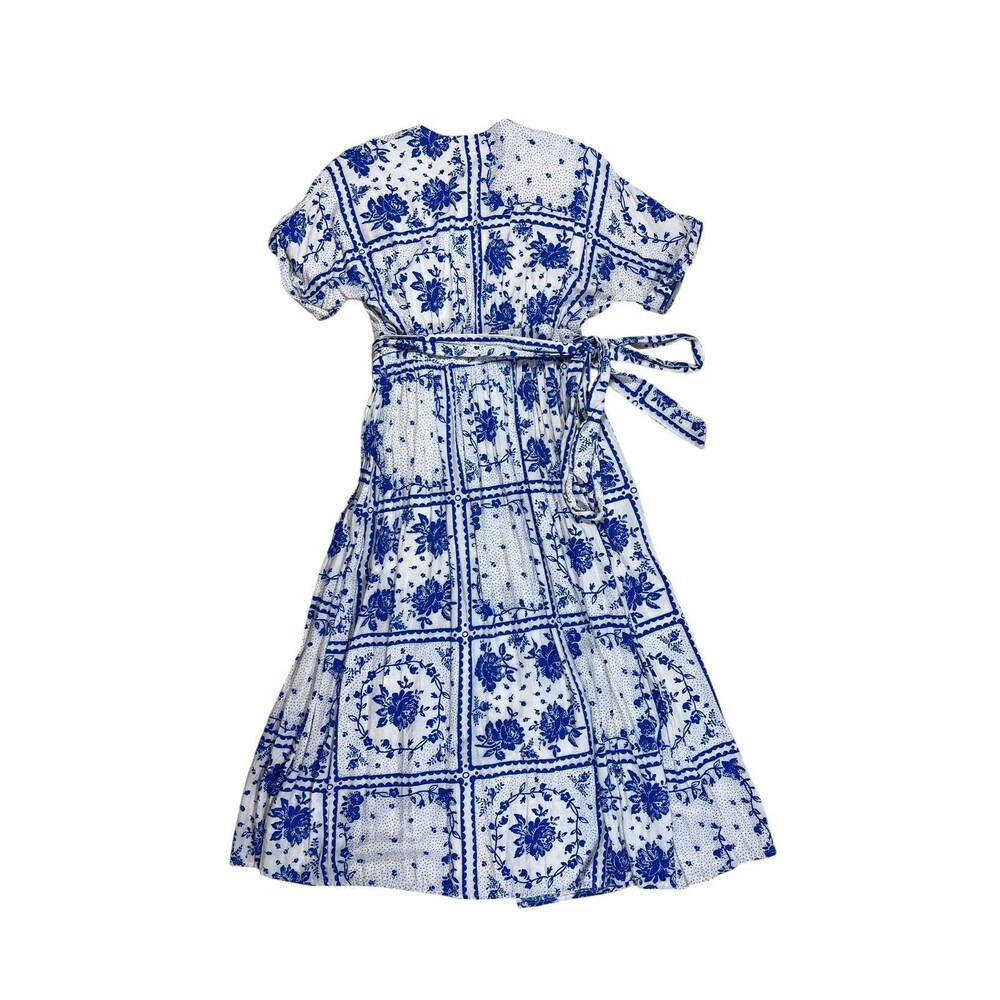 Urban Outfitters Gabrielle Blue Floral Wrap Midi Dress XS Cottagecore - Picture 4 of 10
